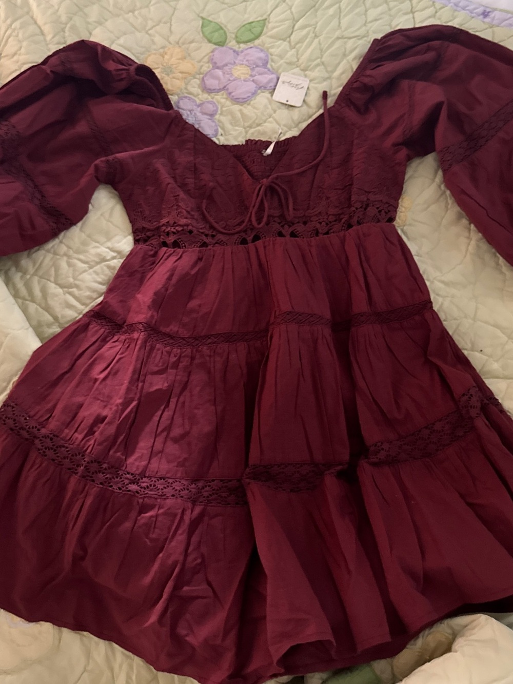 NWT All Mine Mini Dress Burgundy Boho Tiered Dress-Free People XS/S